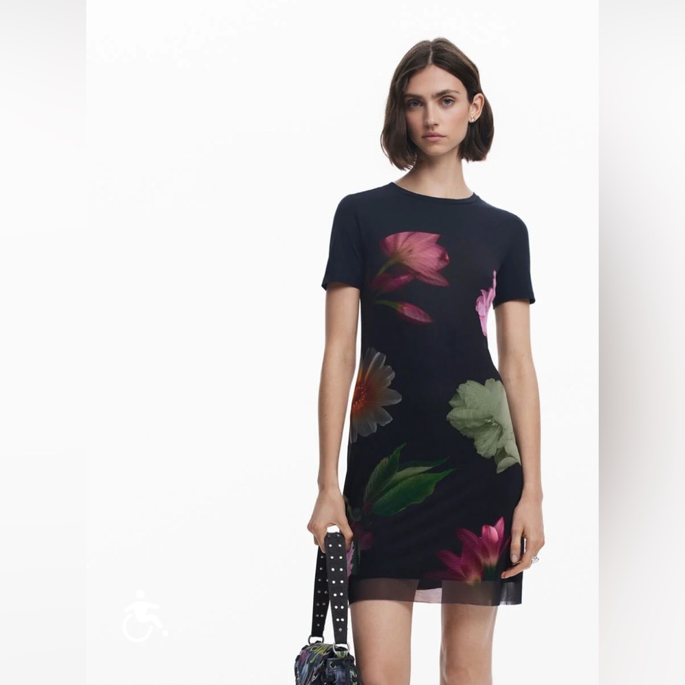 Desigual Combined Floral Black Dress